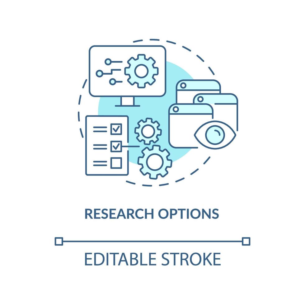 Research options turquoise concept icon. Picking good CMS abstract idea thin line illustration. Business website. Isolated outline drawing. Editable stroke. vector