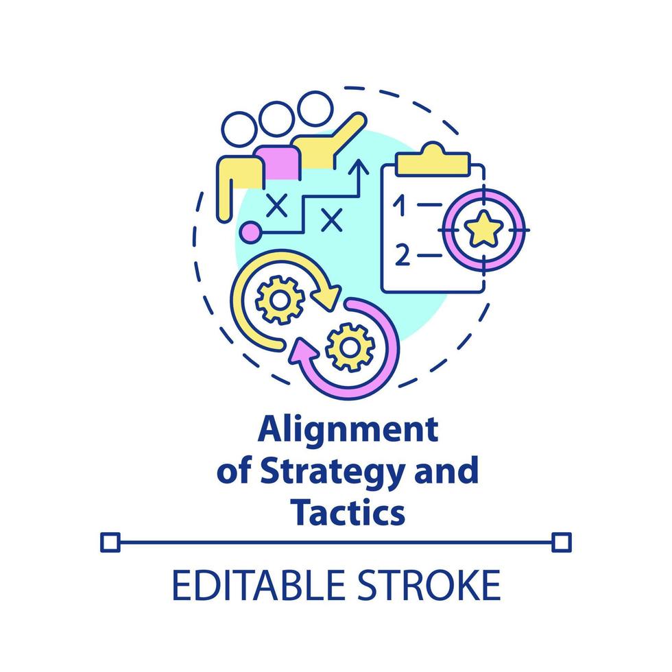 Alignment of strategy and tactics concept icon. Key element of business plan abstract idea thin line illustration. Isolated outline drawing. Editable stroke. vector