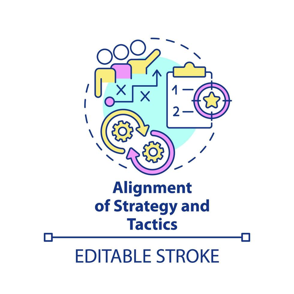 alineación del icono del concepto de estrategia y táctica. elemento clave del plan de negocios idea abstracta ilustración de línea delgada. dibujo de contorno aislado. trazo editable. vector