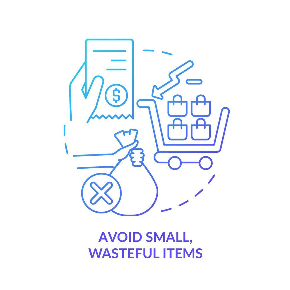 Avoid small wasteful items blue gradient concept icon. Sustainable shopping approach abstract idea thin line illustration. Eco friendliness. Isolated outline drawing. vector