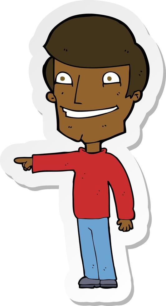 sticker of a cartoon happy man pointing vector