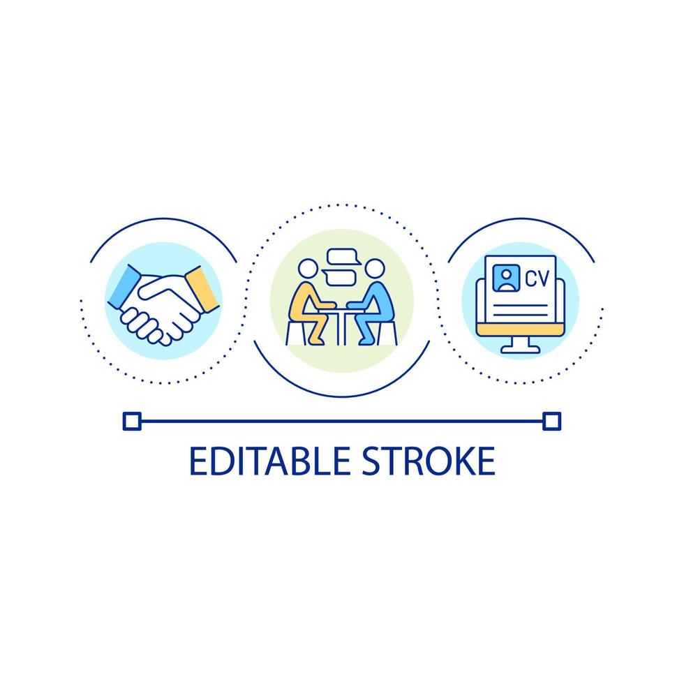 Job interview loop concept icon. Company staff hiring. Negotiation with candidate. Vacancy offer abstract idea thin line illustration. Isolated outline drawing. Editable stroke. vector