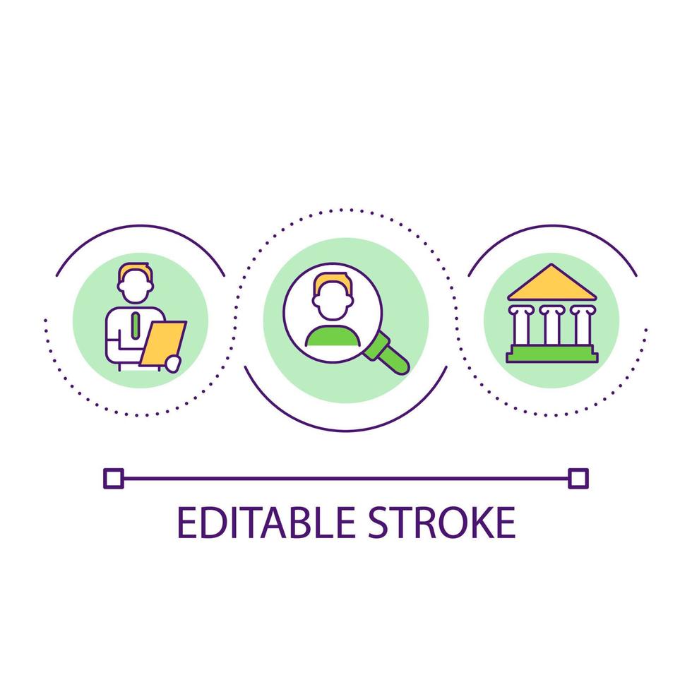 Client screening in banking loop concept icon. Transaction monitoring abstract idea thin line illustration. Detecting suspicious customers. Isolated outline drawing. Editable stroke. vector