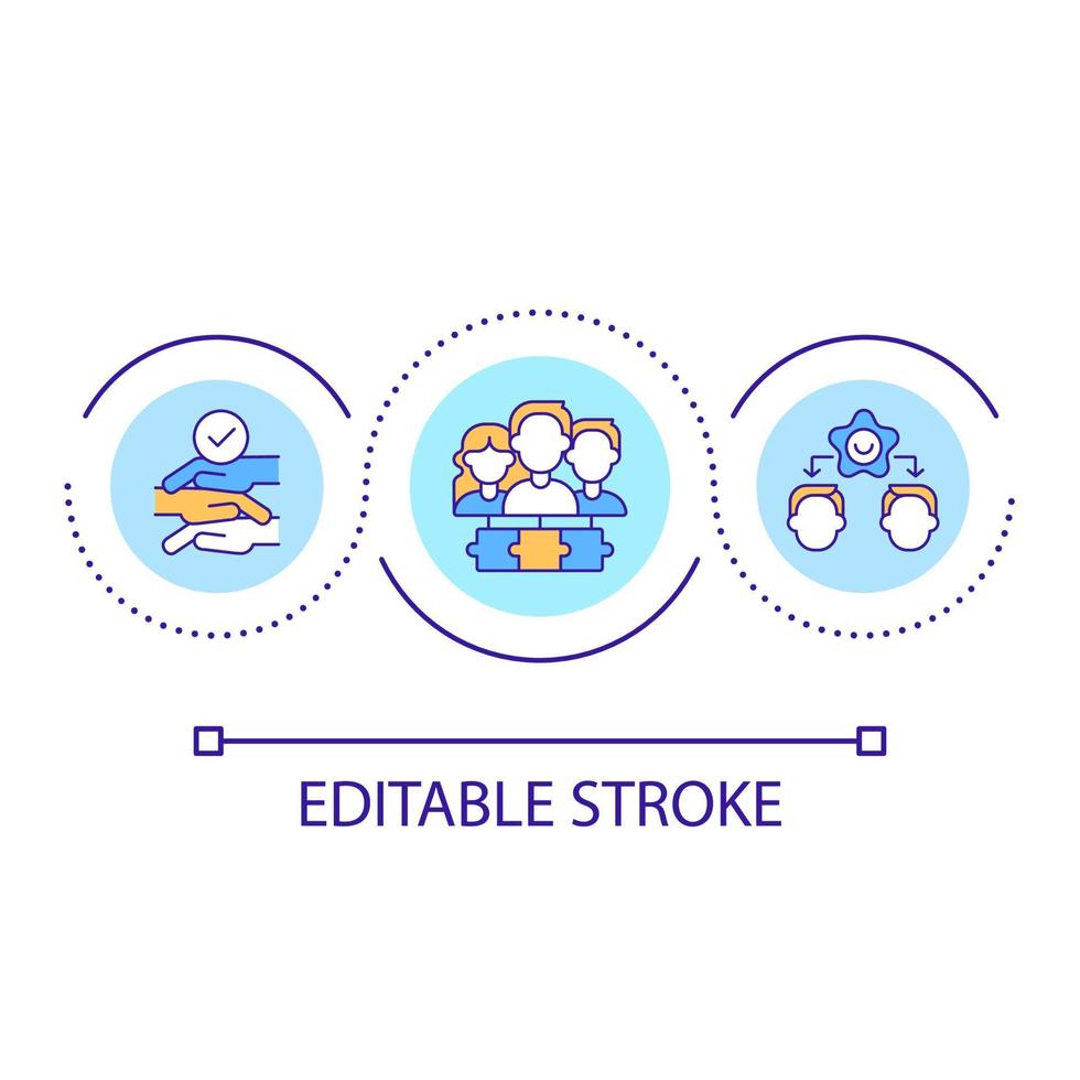 icono de concepto de bucle comunitario. beneficios sindicales para los afiliados. trabajo en equipo organización social idea abstracta ilustración de línea delgada. dibujo de contorno aislado. trazo editable. vector