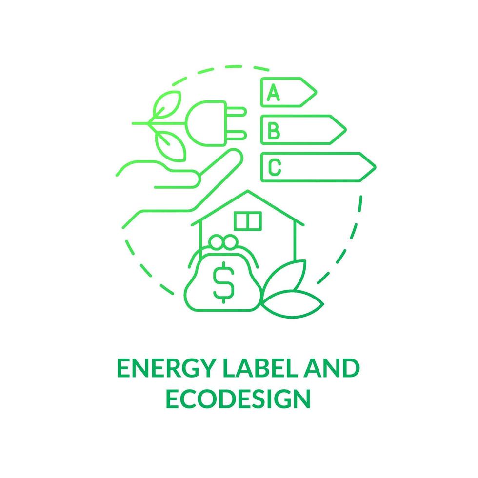 etiqueta de energía e icono de concepto de gradiente verde de ecodiseño. indicador de aparato. Ilustración de línea delgada de idea abstracta de eficiencia energética. dibujo de contorno aislado. vector