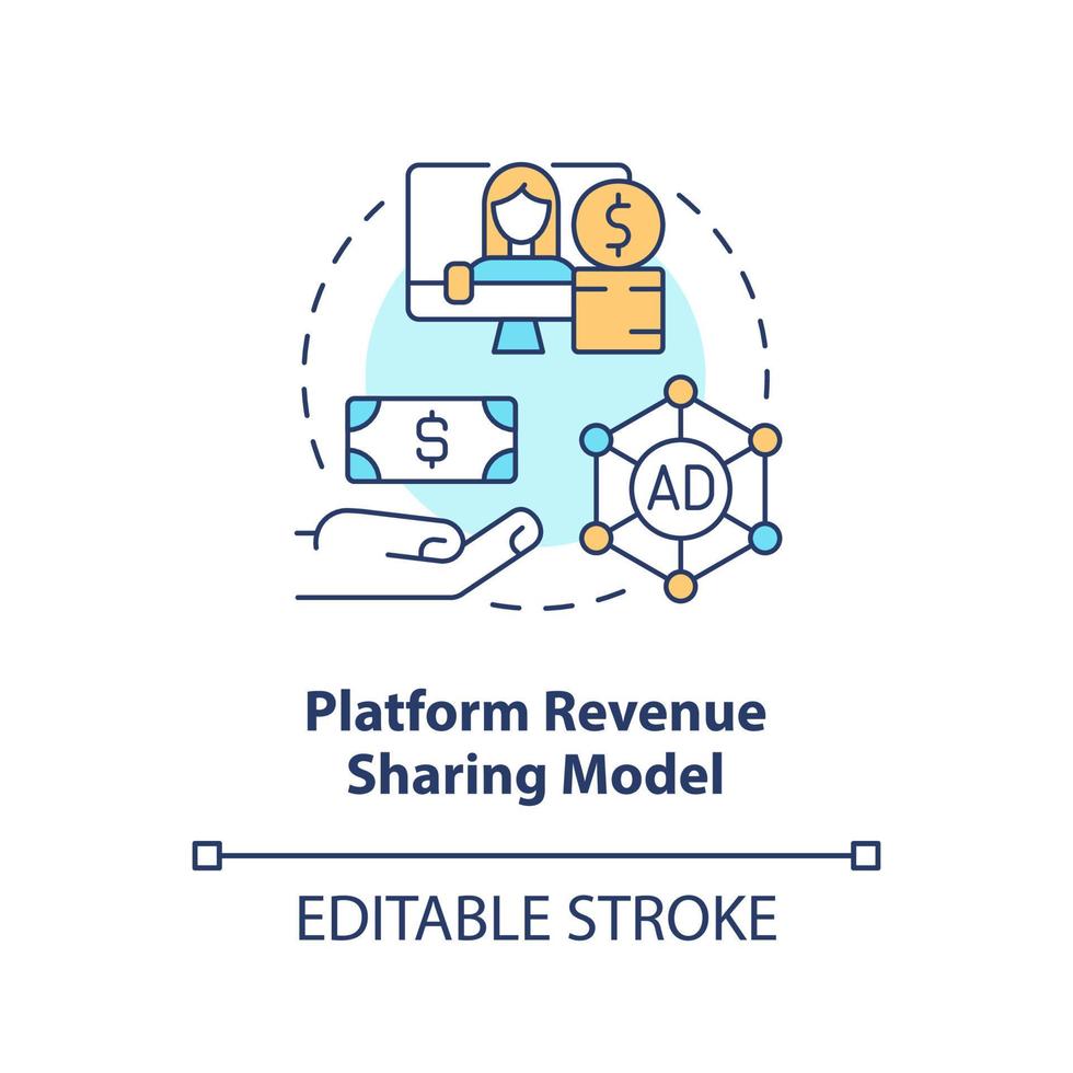 Platform revenue sharing model concept icon. Monetization. Creator business model abstract idea thin line illustration. Isolated outline drawing. Editable stroke. vector