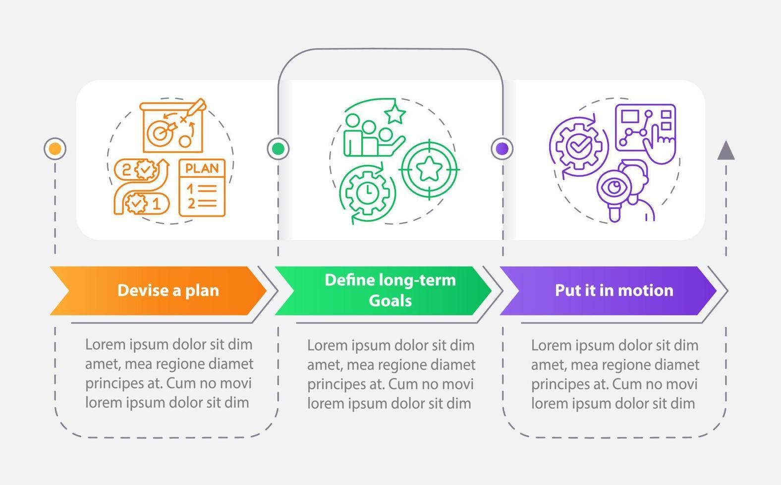 Business planning rectangle infographic template. Data visualization with 3 steps. Editable timeline info chart. Workflow layout with line icons. vector