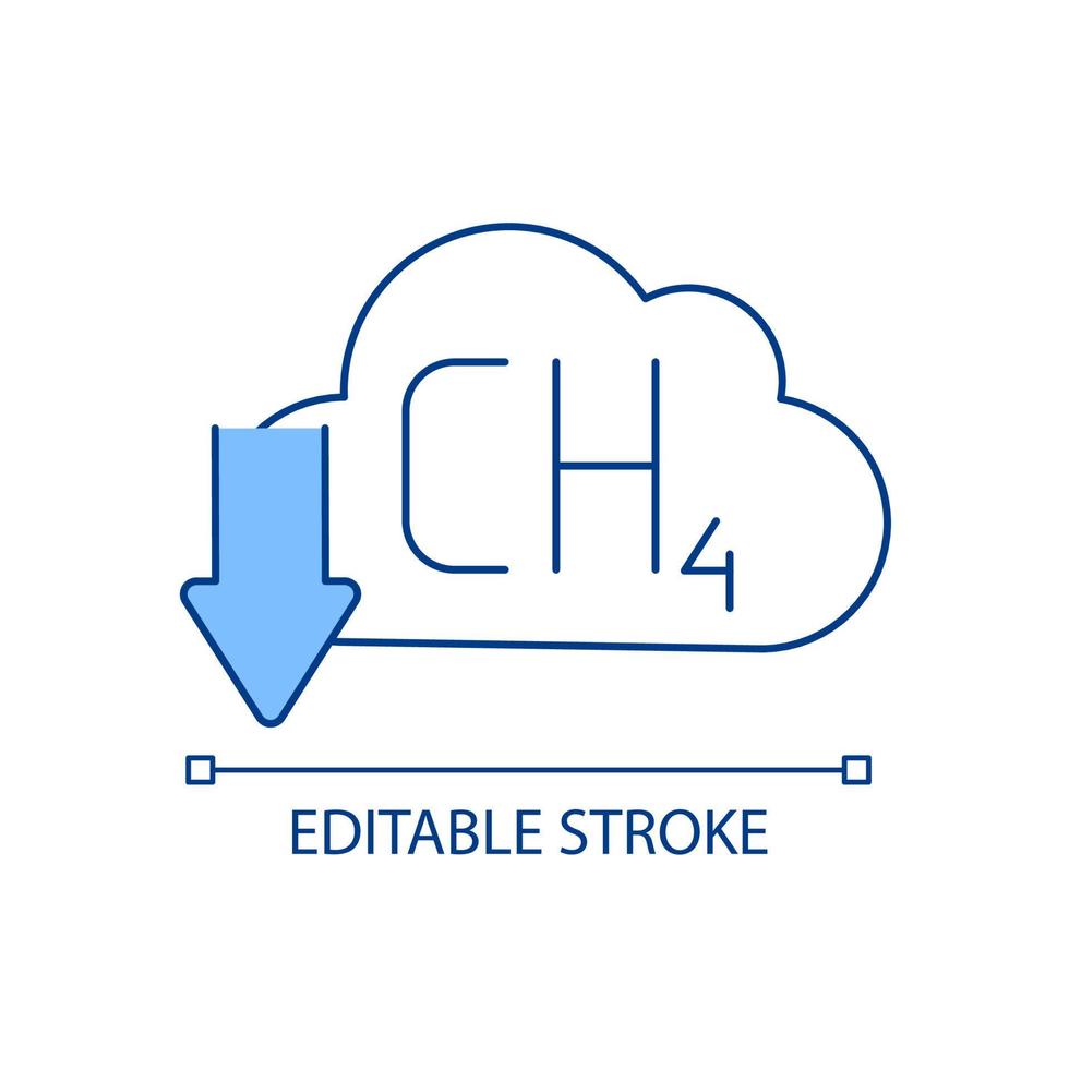 Decreasing methane emissions RGB color icon. Impact on climate change. Cutting greenhouse gases leaks. Isolated vector illustration. Simple filled line drawing. Editable stroke.