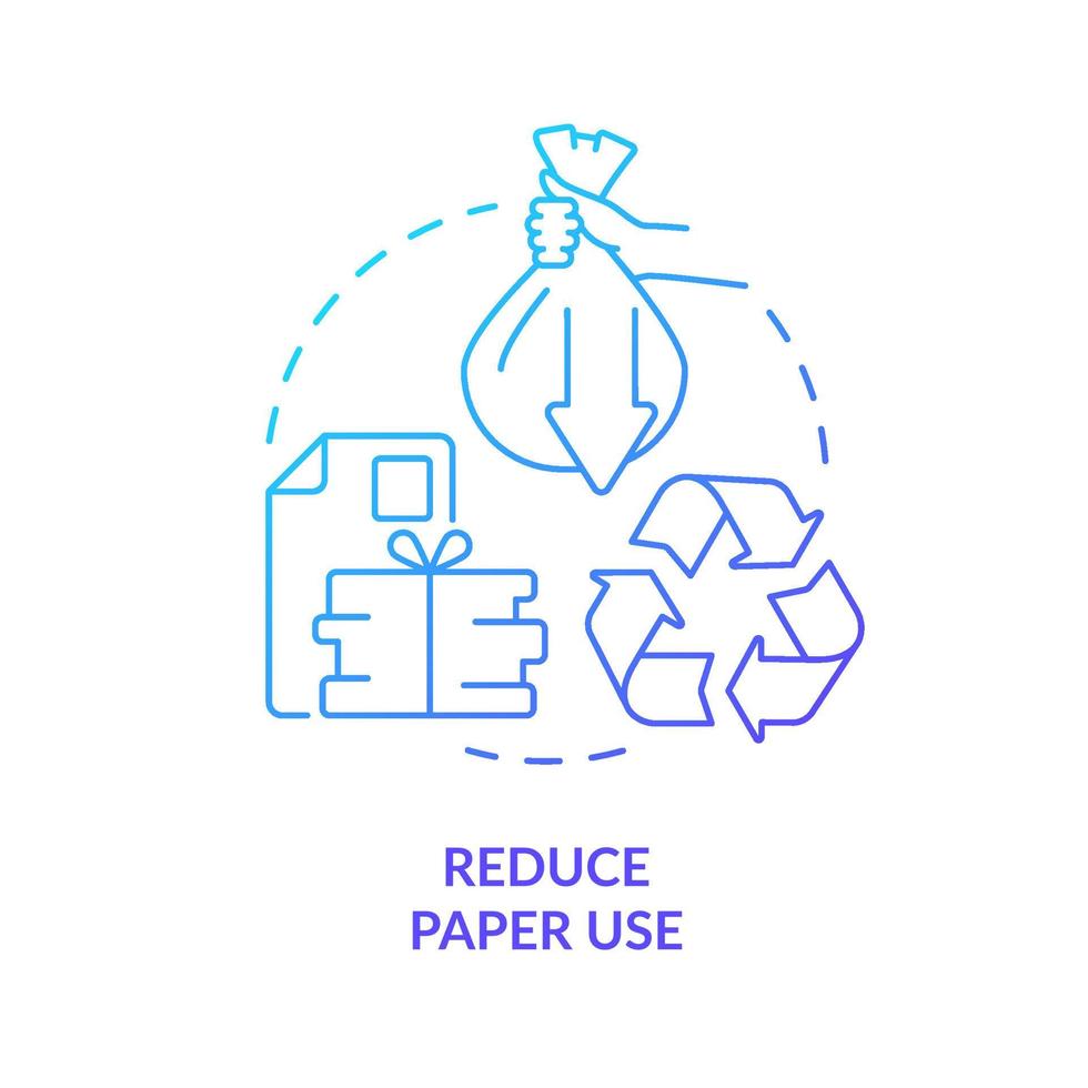 Reduce paper use blue gradient concept icon. Zero waste business abstract idea thin line illustration. Isolated outline drawing. Preserving trees. Conserving energy. vector