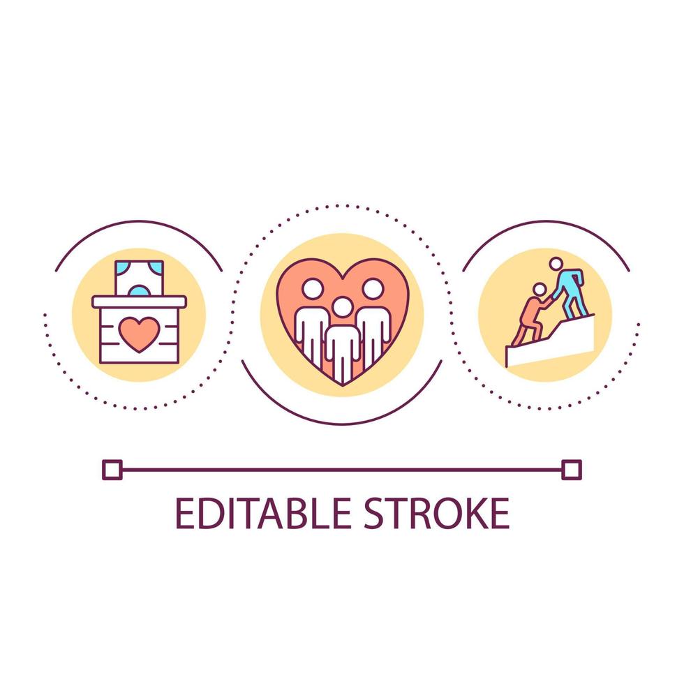 Volunteering and supervision loop concept icon. Charity organization abstract idea thin line illustration. Humanitarian funding. Isolated outline drawing. Editable stroke. vector