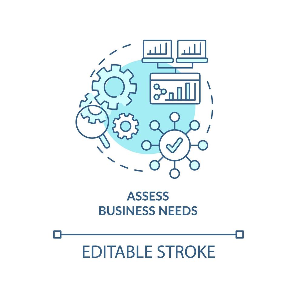 Assess business needs turquoise concept icon. Selecting best CMS abstract idea thin line illustration. Business website. Isolated outline drawing. Editable stroke. vector