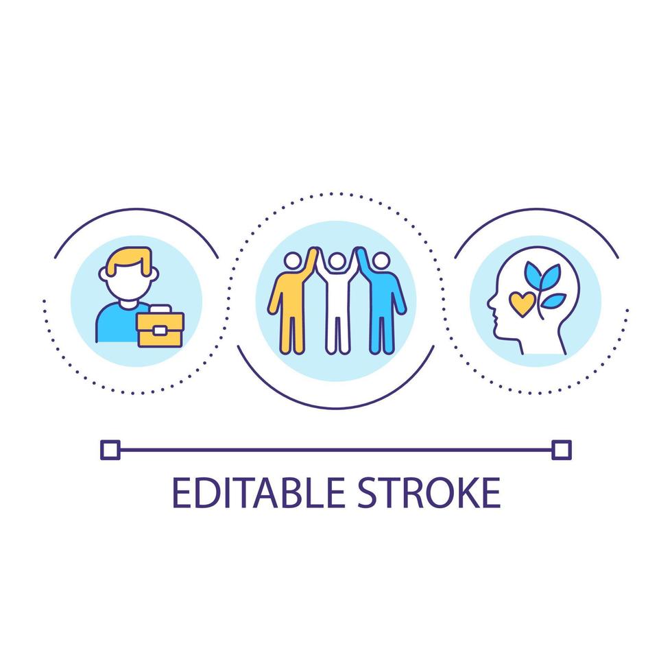 Positive work environment loop concept icon. Mental health of employees abstract idea thin line illustration. Workforce wellness and rights. Isolated outline drawing. Editable stroke. vector