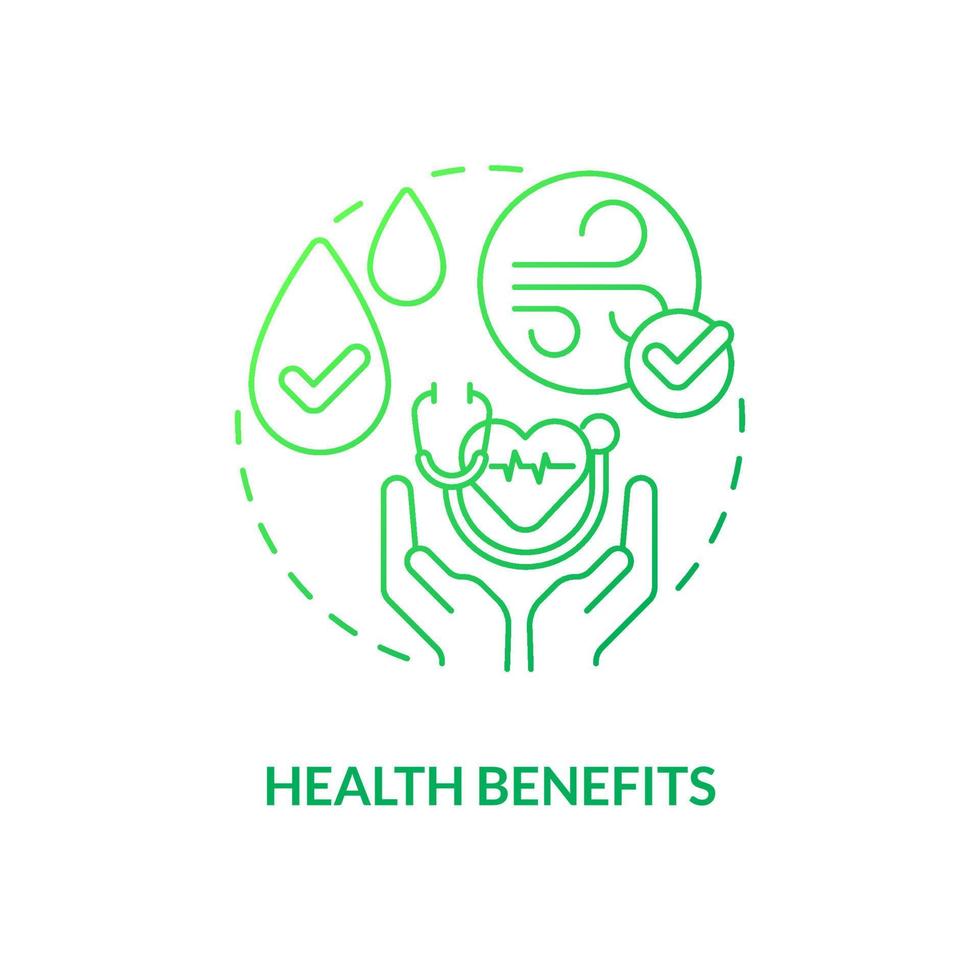 Health benefits green gradient concept icon. Clean water and air. Energy efficiency benefit abstract idea thin line illustration. Isolated outline drawing. vector