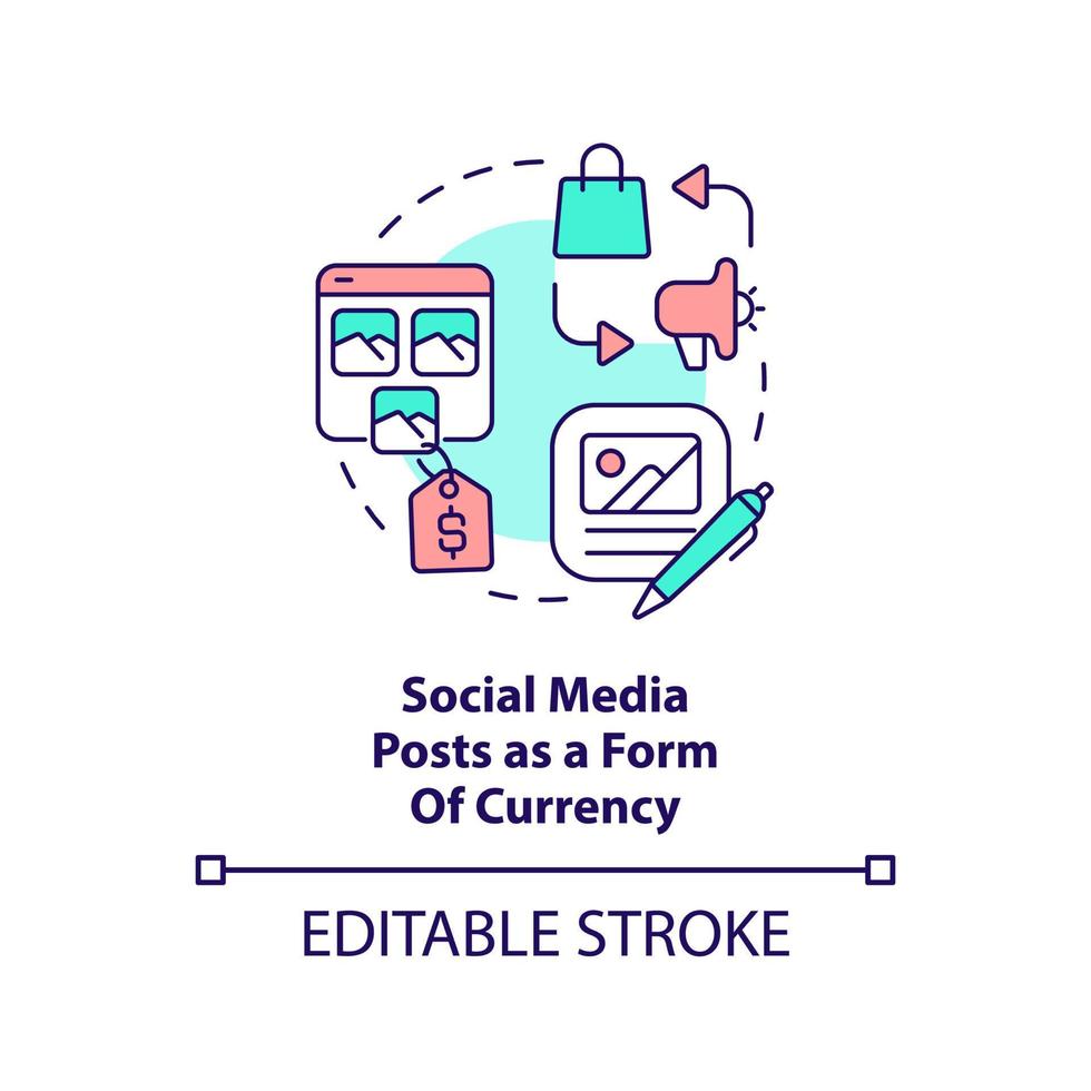 Social media posts as form of currency concept icon. Social media trend abstract idea thin line illustration. Isolated outline drawing. Editable stroke. vector