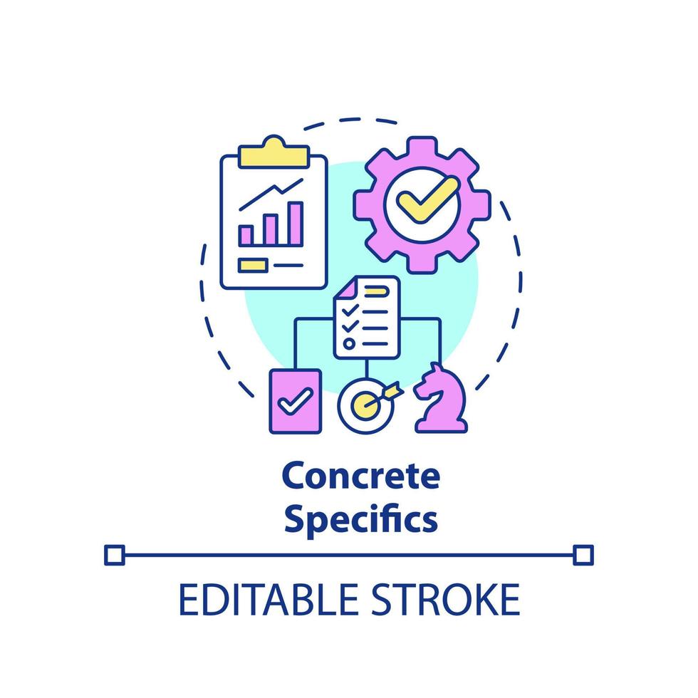 Concrete specifics concept icon. Strategy details. Key element of business plan abstract idea thin line illustration. Isolated outline drawing. Editable stroke. vector