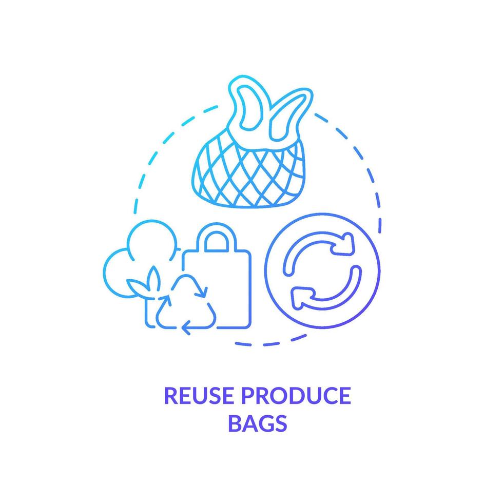 Reuse produce bags blue gradient concept icon. Zero waste shopping abstract idea thin line illustration. Use reusable tote bags. Help environment. Isolated outline drawing. vector