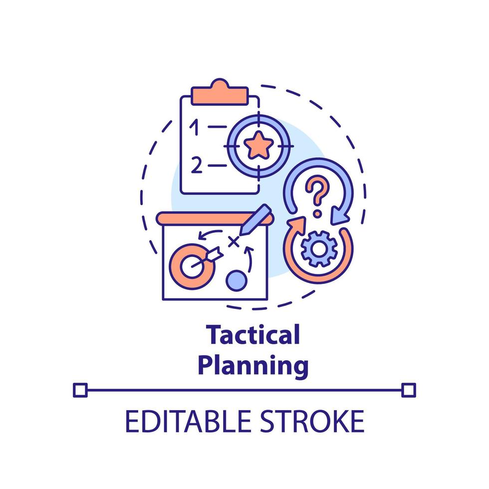 icono del concepto de planificación táctica. pequeños pasos hacia el éxito. estrategia de negocio tipo idea abstracta ilustración de línea delgada. dibujo de contorno aislado. trazo editable. vector