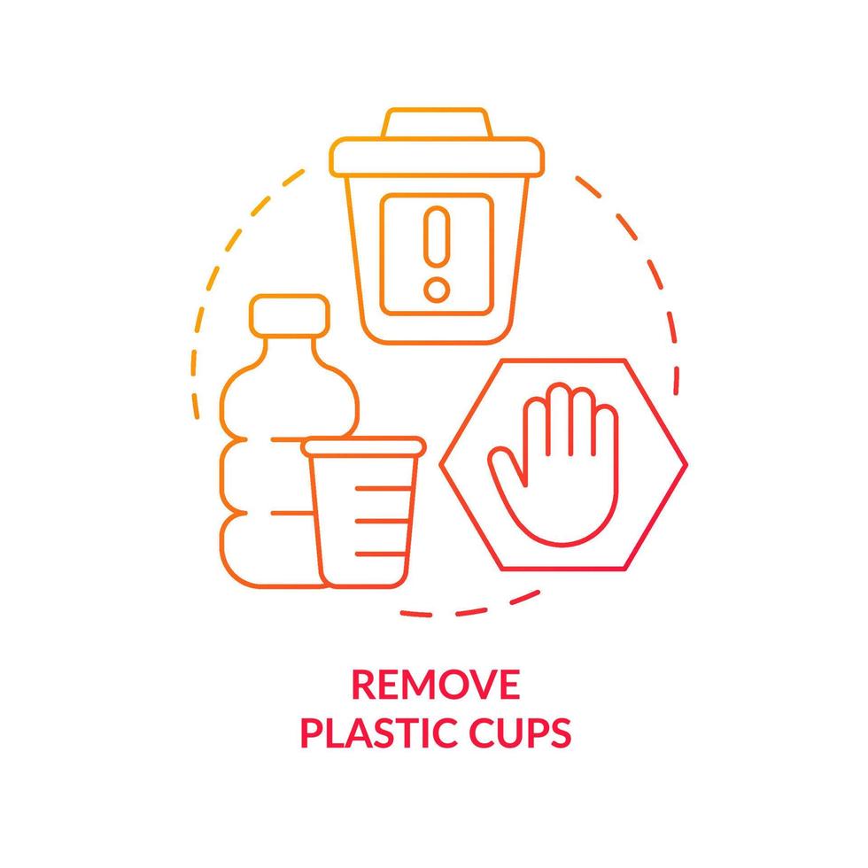 Retire los vasos de plástico icono de concepto de degradado rojo. mover la empresa a cero desperdicio idea abstracta ilustración de línea delgada. impacto ambiental adverso. dibujo de contorno aislado. vector