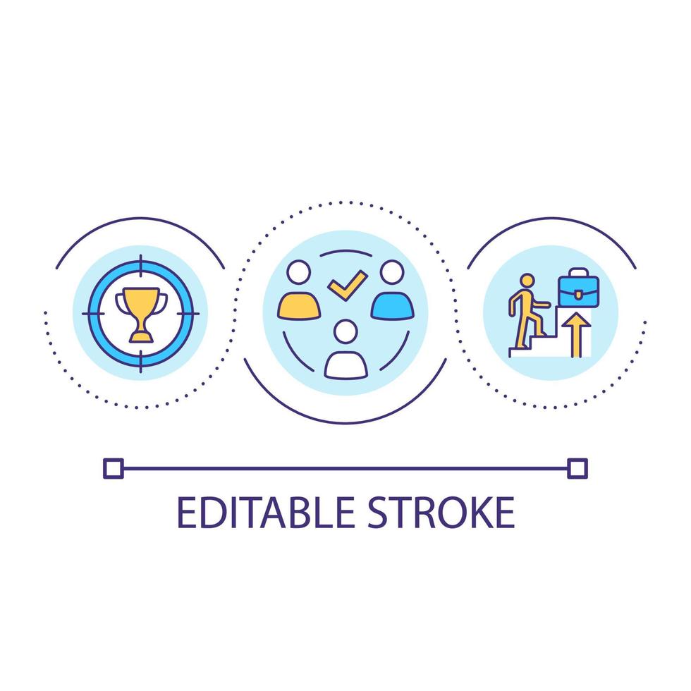 Motivation and goal setting loop concept icon. Establishing company goals abstract idea thin line illustration. Successful business. Isolated outline drawing. Editable stroke. vector