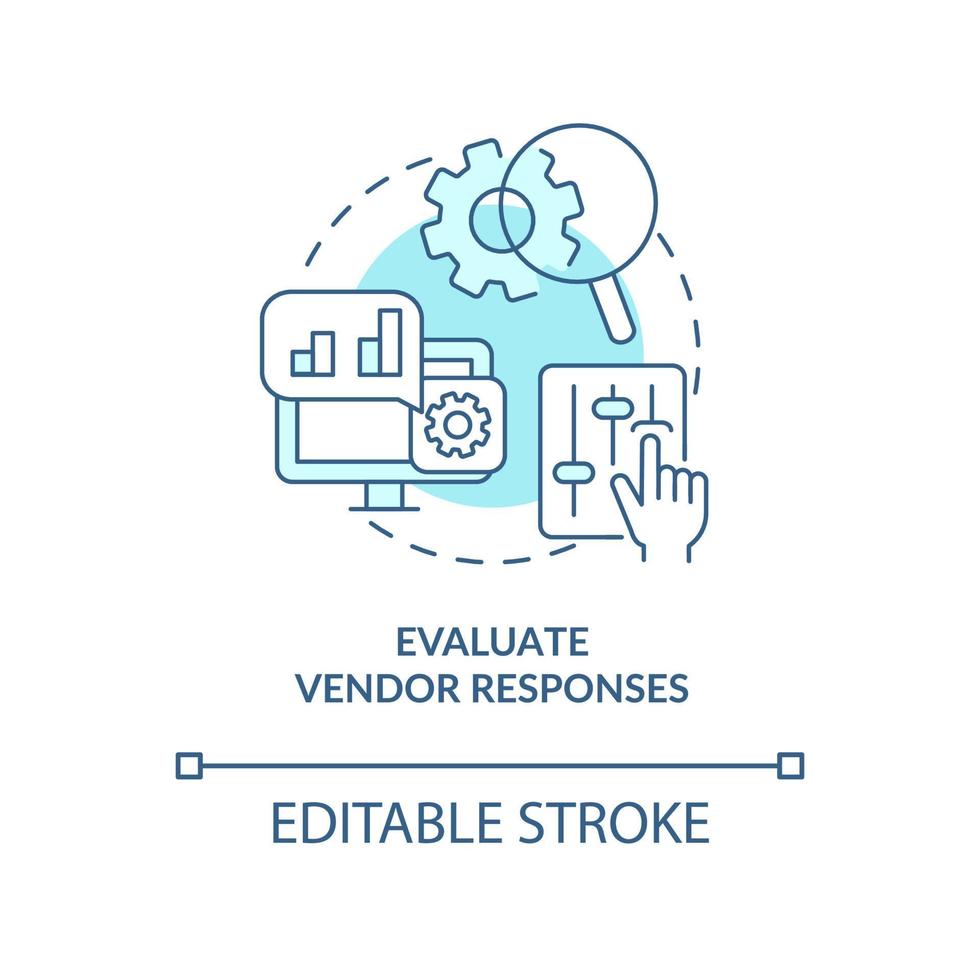 Evaluate vendor responses turquoise concept icon. Selecting best CMS abstract idea thin line illustration. Isolated outline drawing. Editable stroke. vector