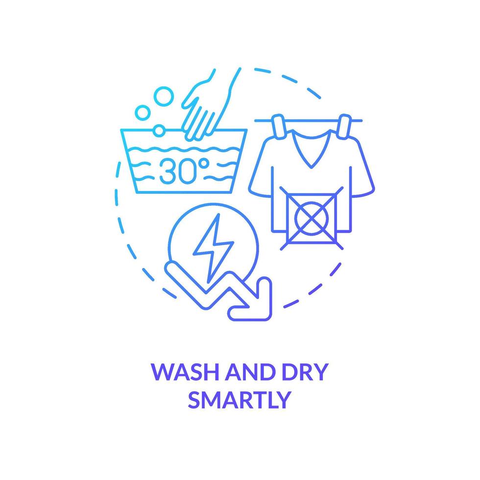 Wash and dry smartly blue gradient concept icon. Sustainable laundry. Energy efficiency at home abstract idea thin line illustration. Isolated outline drawing. vector