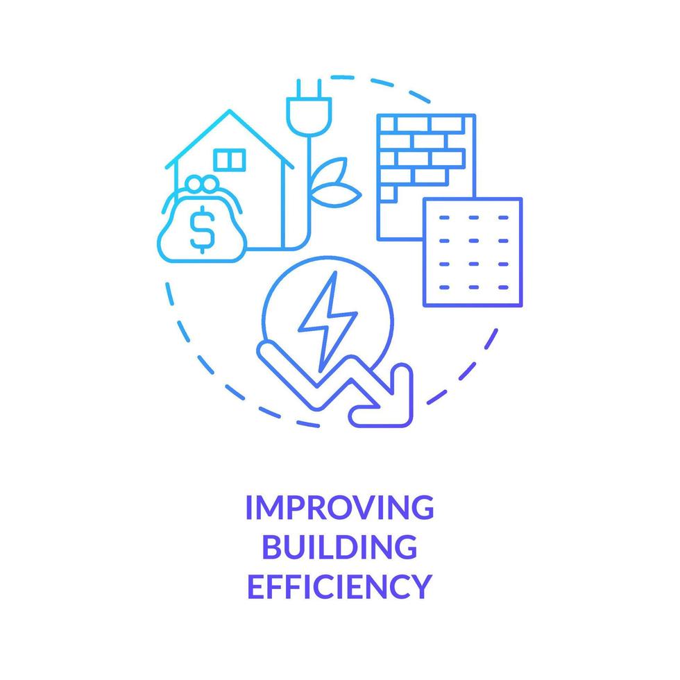 Improving building efficiency blue gradient concept icon. Heating, lighting. Farm energy efficiency abstract idea thin line illustration. Isolated outline drawing. vector