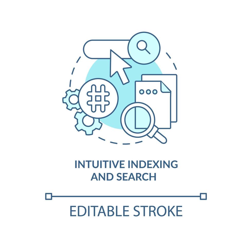 Intuitive indexing and search turquoise concept icon. Content management feature abstract idea thin line illustration. Isolated outline drawing. Editable stroke. vector