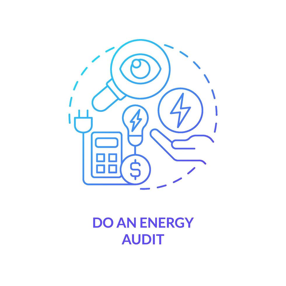 hacer auditoría de energía icono de concepto de gradiente azul. gastos de servicios de la empresa. eficiencia energética en el trabajo idea abstracta ilustración de línea delgada. dibujo de contorno aislado. vector