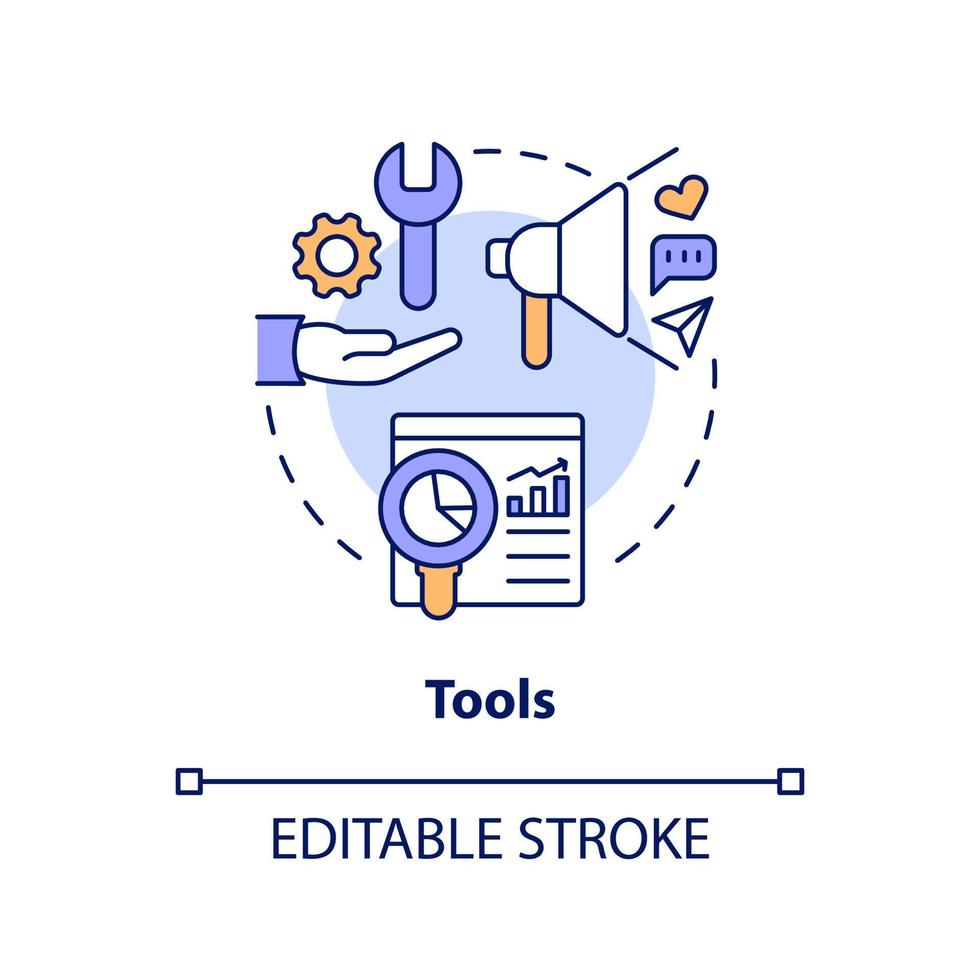 Tools concept icon. Marketing instruments. Creator economy stakeholder abstract idea thin line illustration. Isolated outline drawing. Editable stroke. vector