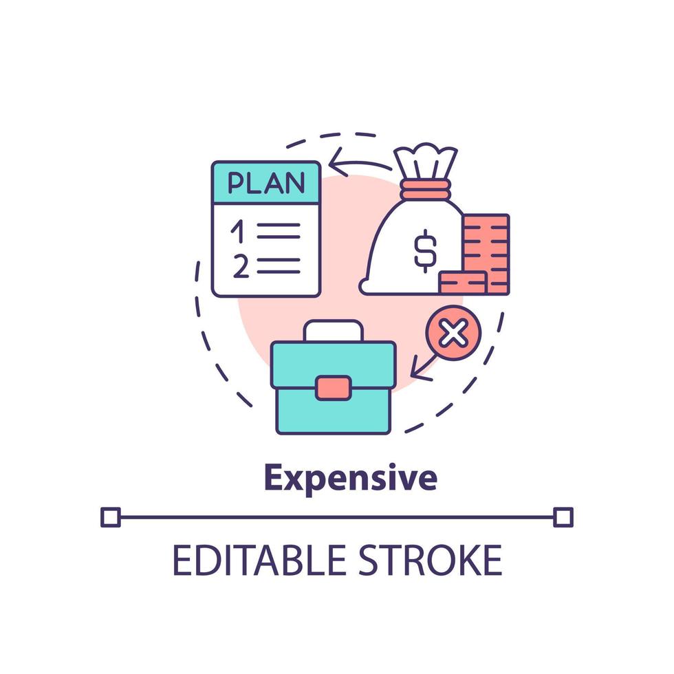 Expensive concept icon. Excessive costs. Disadvantage of business planning abstract idea thin line illustration. Isolated outline drawing. Editable stroke. vector