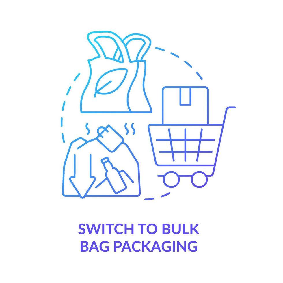 Switch to bulk bag packaging blue gradient concept icon. Zero waste business abstract idea thin line illustration. Eliminate cardboard package. Isolated outline drawing. vector