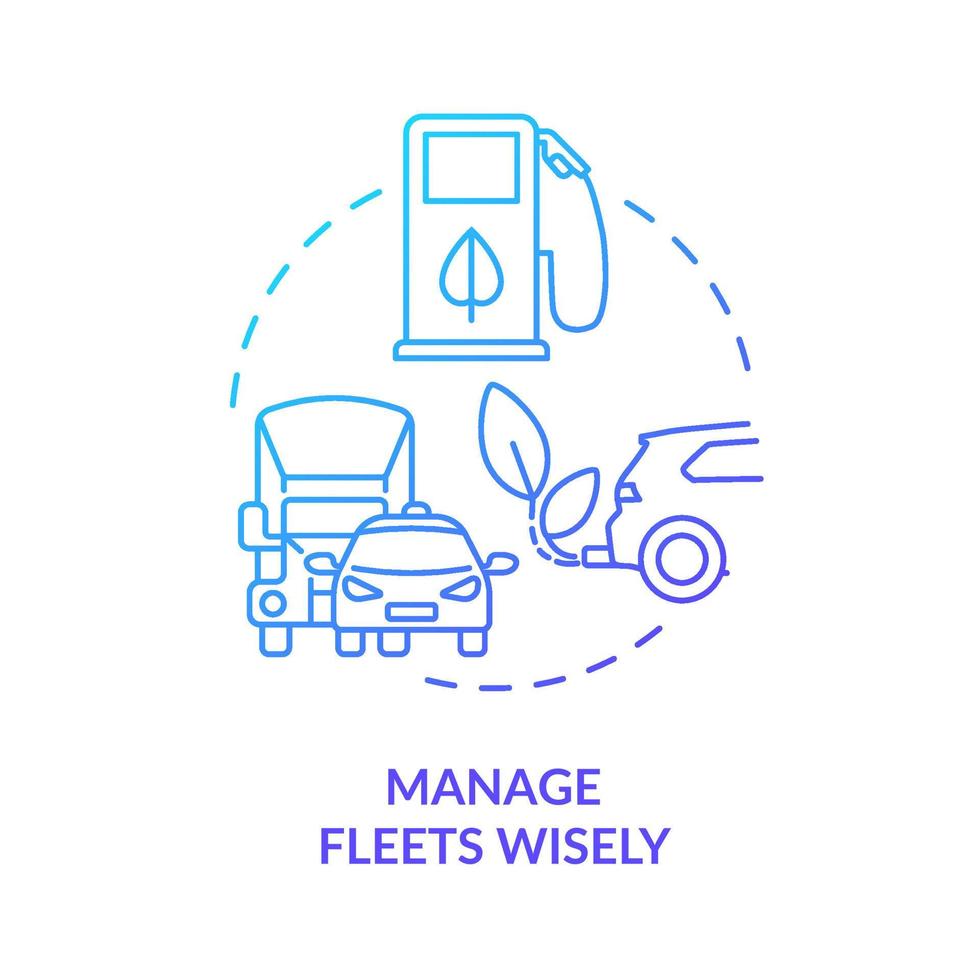 Manage fleets wisely blue gradient concept icon. Becoming zero waste brand abstract idea thin line illustration. Alternative fuel. Eco-friendly car. Isolated outline drawing. vector