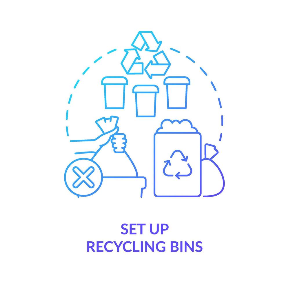 Set up recycling bins blue gradient concept icon. Become zero waste company abstract idea thin line illustration. Collection containers. Isolated outline drawing. vector