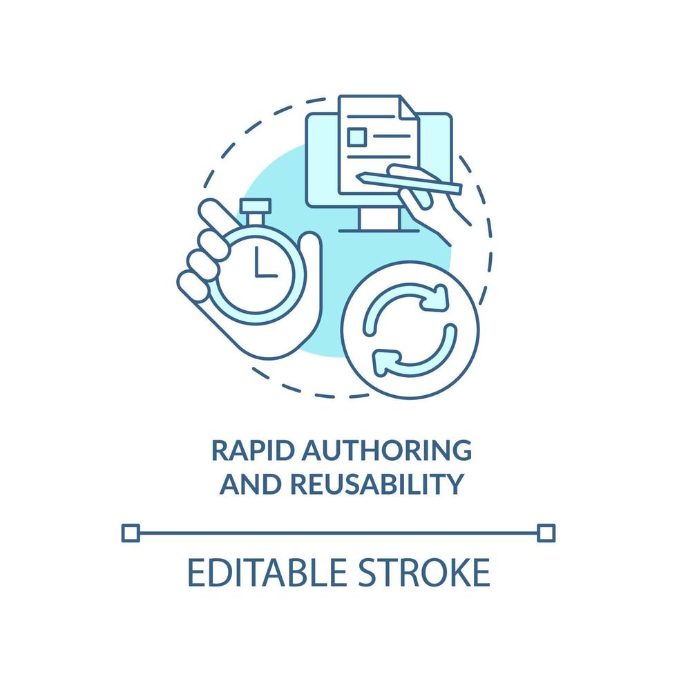 Rapid authoring and reusability turquoise concept icon. Learning content management abstract idea thin line illustration. Isolated outline drawing. Editable stroke. vector