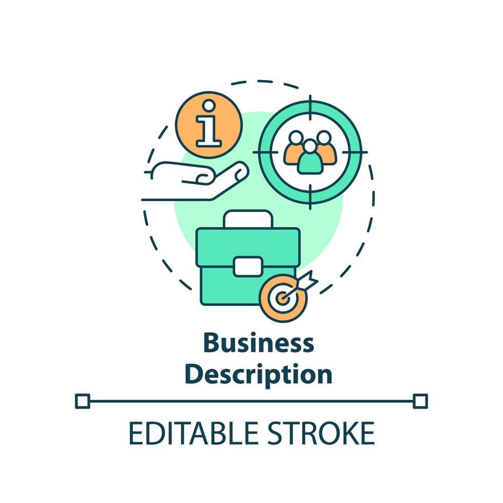 Business description concept icon. Enterprise data. Advantage of commercial planning abstract idea thin line illustration. Isolated outline drawing. Editable stroke. vector