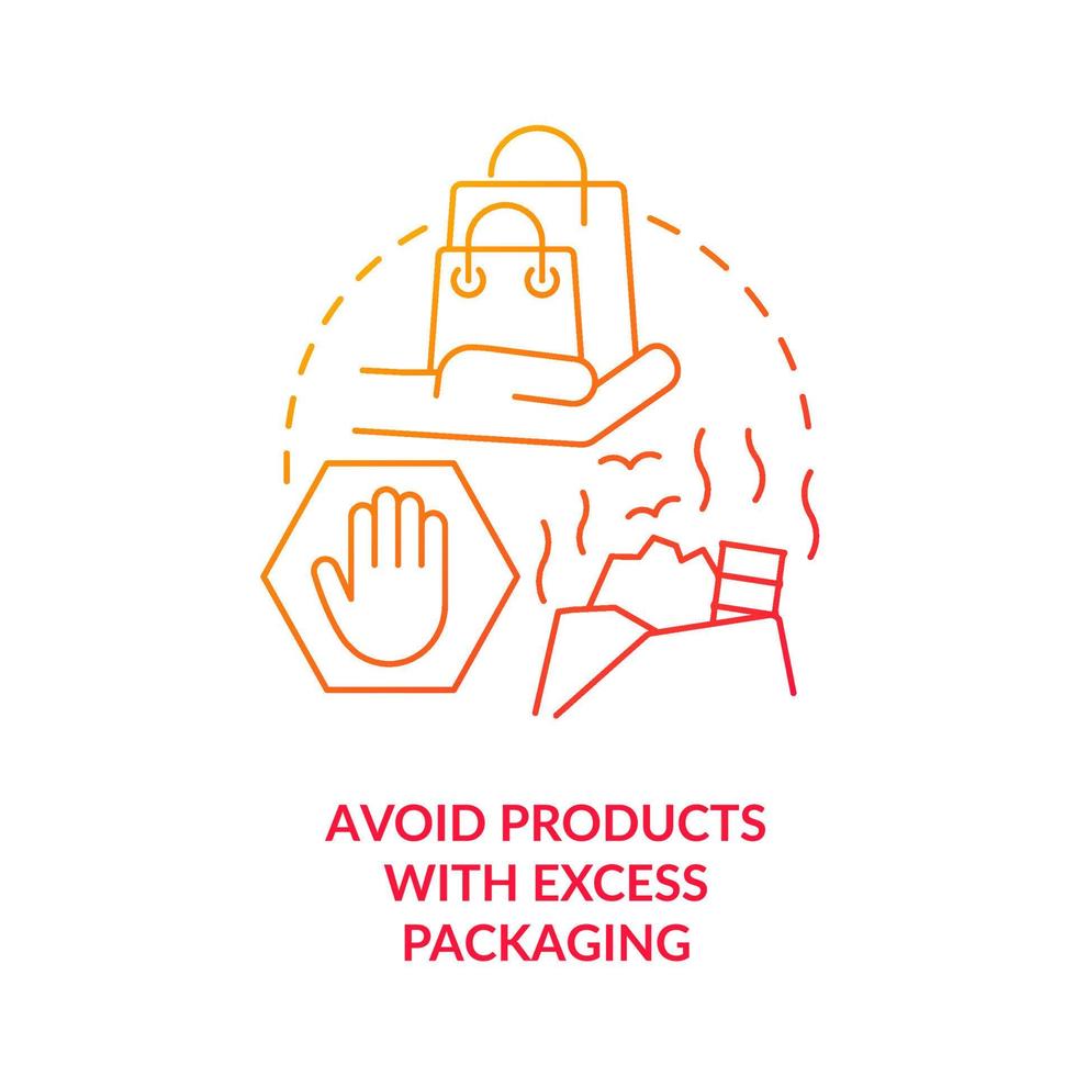 Avoid products with excess packaging red gradient concept icon. Reduce waste while shopping abstract idea thin line illustration. Overpackaging. Isolated outline drawing. vector