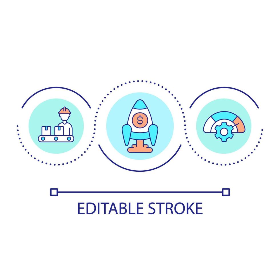 Increase profit from manufacture loop concept icon. Produce more goods. Boost income payments abstract idea thin line illustration. Isolated outline drawing. Editable stroke. vector