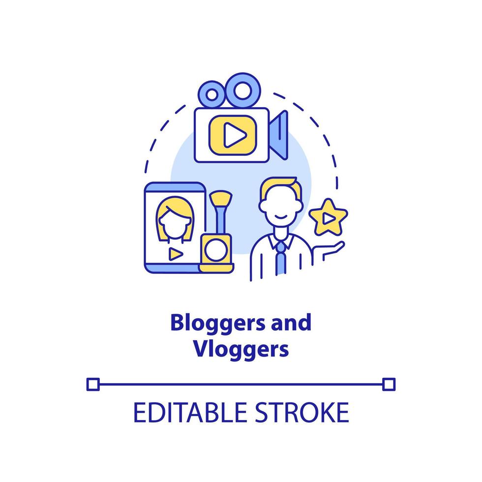 Bloggers and vloggers concept icon. Video topic. Type of creators abstract idea thin line illustration. Isolated outline drawing. Editable stroke. vector