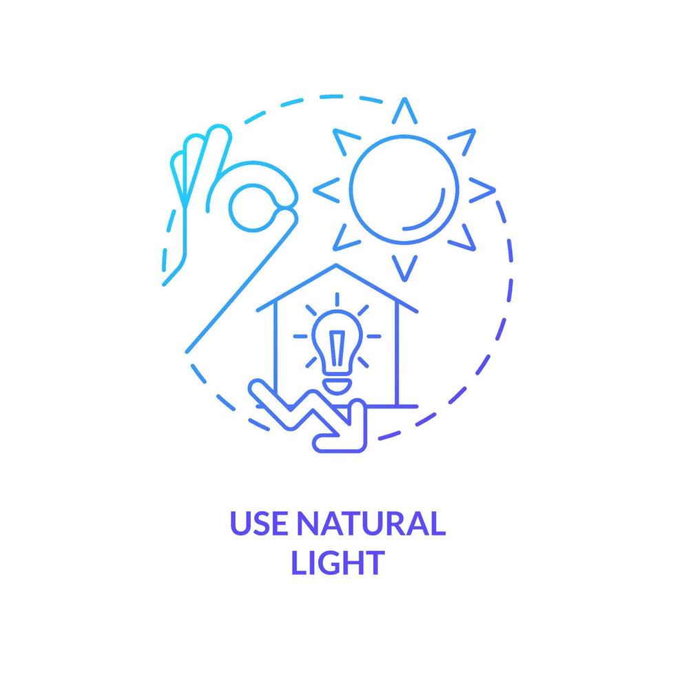 Use natural light blue gradient concept icon. Switch off lighting. Energy efficiency at work abstract idea thin line illustration. Isolated outline drawing. vector