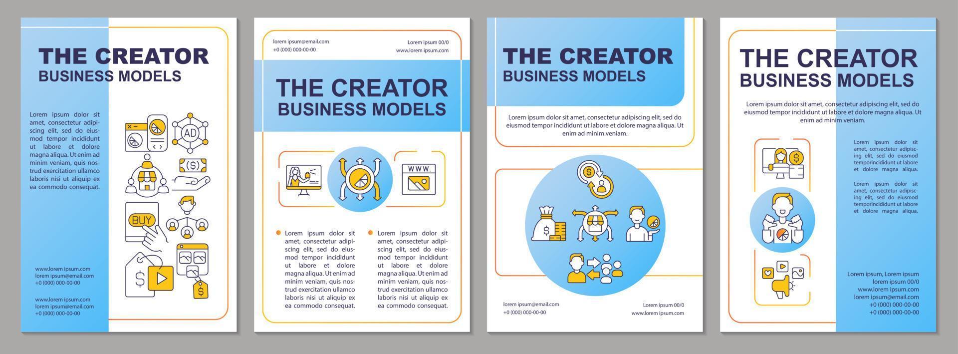 Creator business approaches blue brochure template. Leaflet design with linear icons. Editable 4 vector layouts for presentation, annual reports.