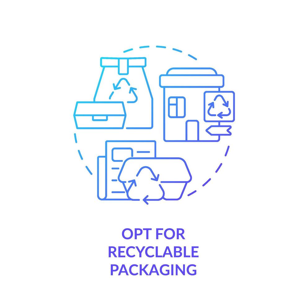 Opt for recyclable packaging blue gradient concept icon. Zero waste shopping abstract idea thin line illustration. Compostable material. Isolated outline drawing. vector