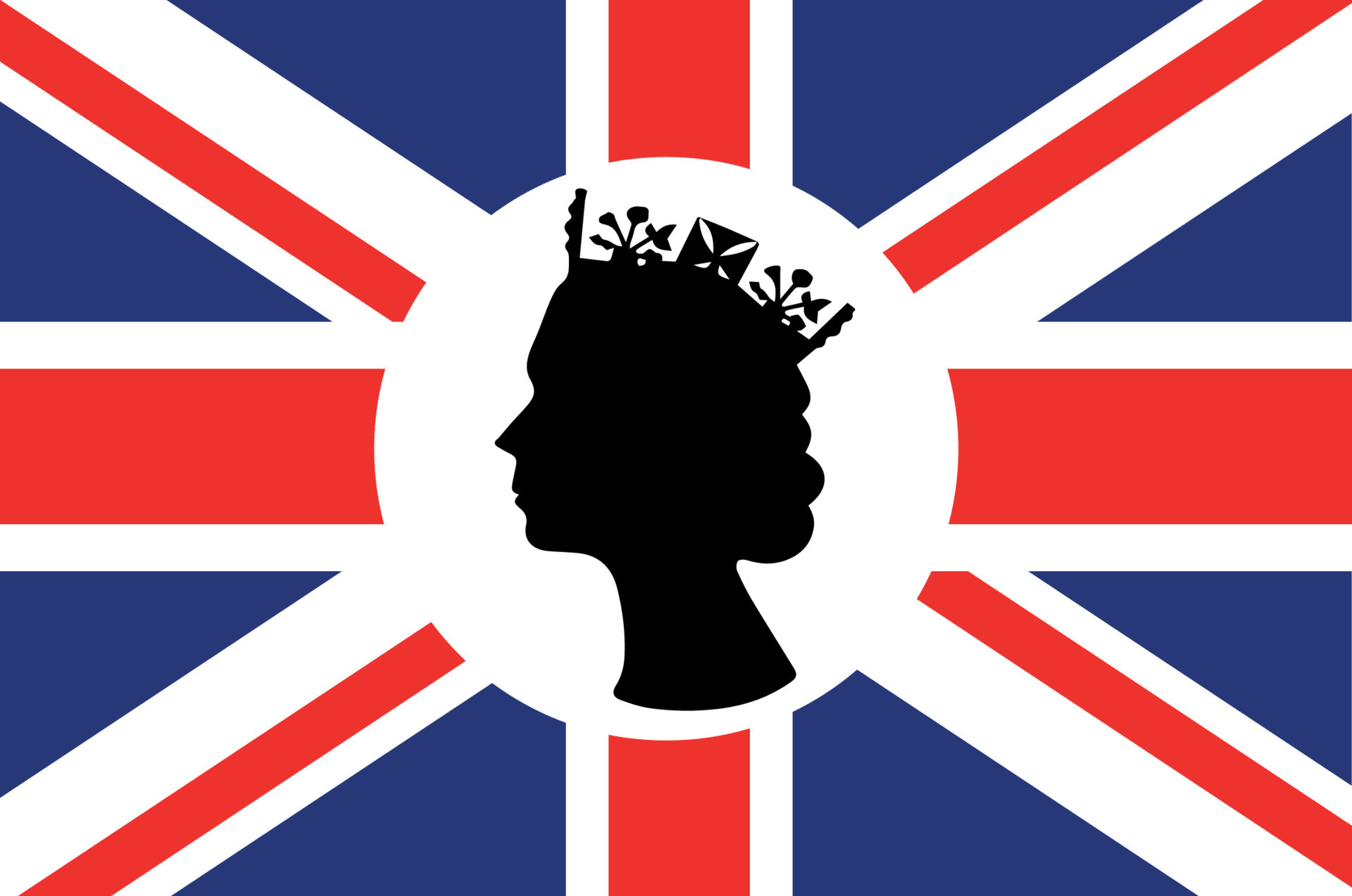 Elizabeth Queen Face Black And White With British United Kingdom Flag ...