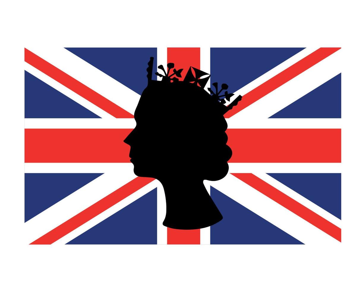 Elizabeth Queen Face Black With British United Kingdom Flag National Europe Emblem Symbol Icon Vector Illustration Abstract Design Element