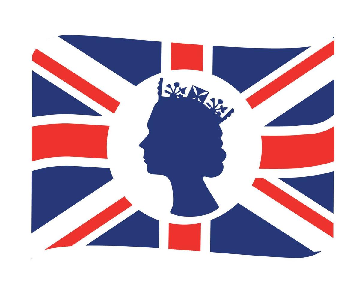 Elizabeth Queen Face White And Blue With British United Kingdom Flag National Europe Emblem Ribbon Icon Vector Illustration Abstract Design Element