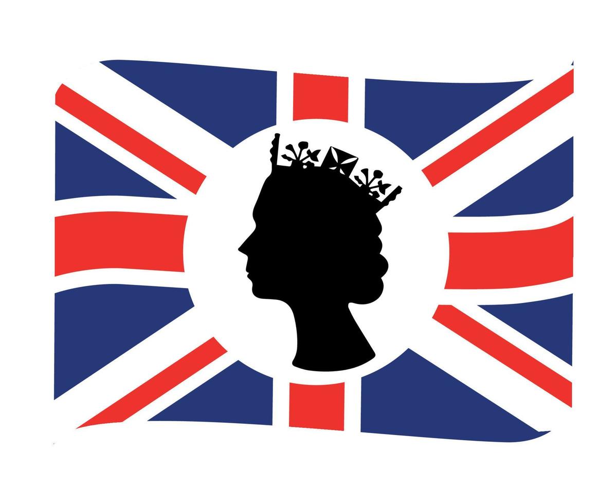 cara de reina isabel en blanco y negro con bandera británica del reino unido emblema nacional de europa icono de cinta ilustración vectorial elemento de diseño abstracto vector