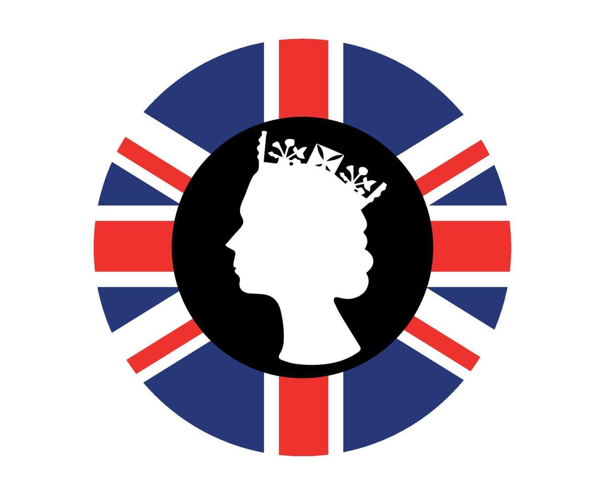 cara de reina isabel en blanco y negro con bandera británica del reino unido emblema nacional de europa icono ilustración vectorial elemento de diseño abstracto vector