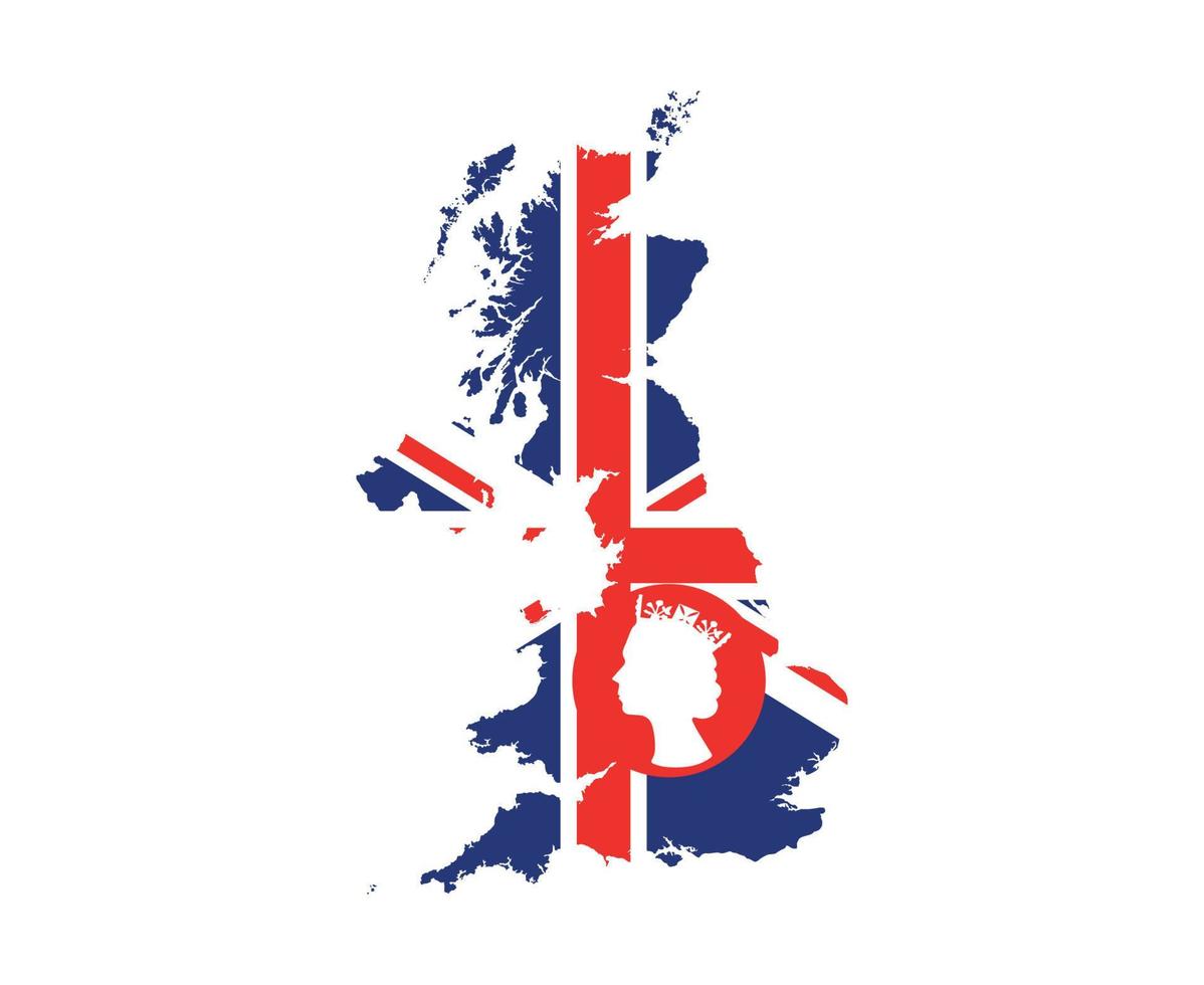 Elizabeth Queen Face Red And White With British United Kingdom Flag National Europe Emblem Map Icon Vector Illustration Abstract Design Element