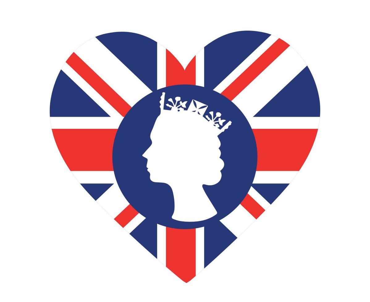 Elizabeth Queen Face White With British United Kingdom Flag National Europe Emblem Heart Icon Vector Illustration Abstract Design Element