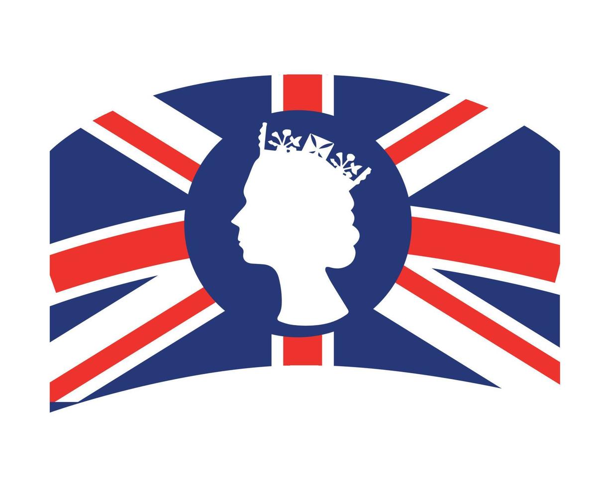 Elizabeth Queen Face White With British United Kingdom Flag National Europe Emblem Vector Illustration Abstract Design Element