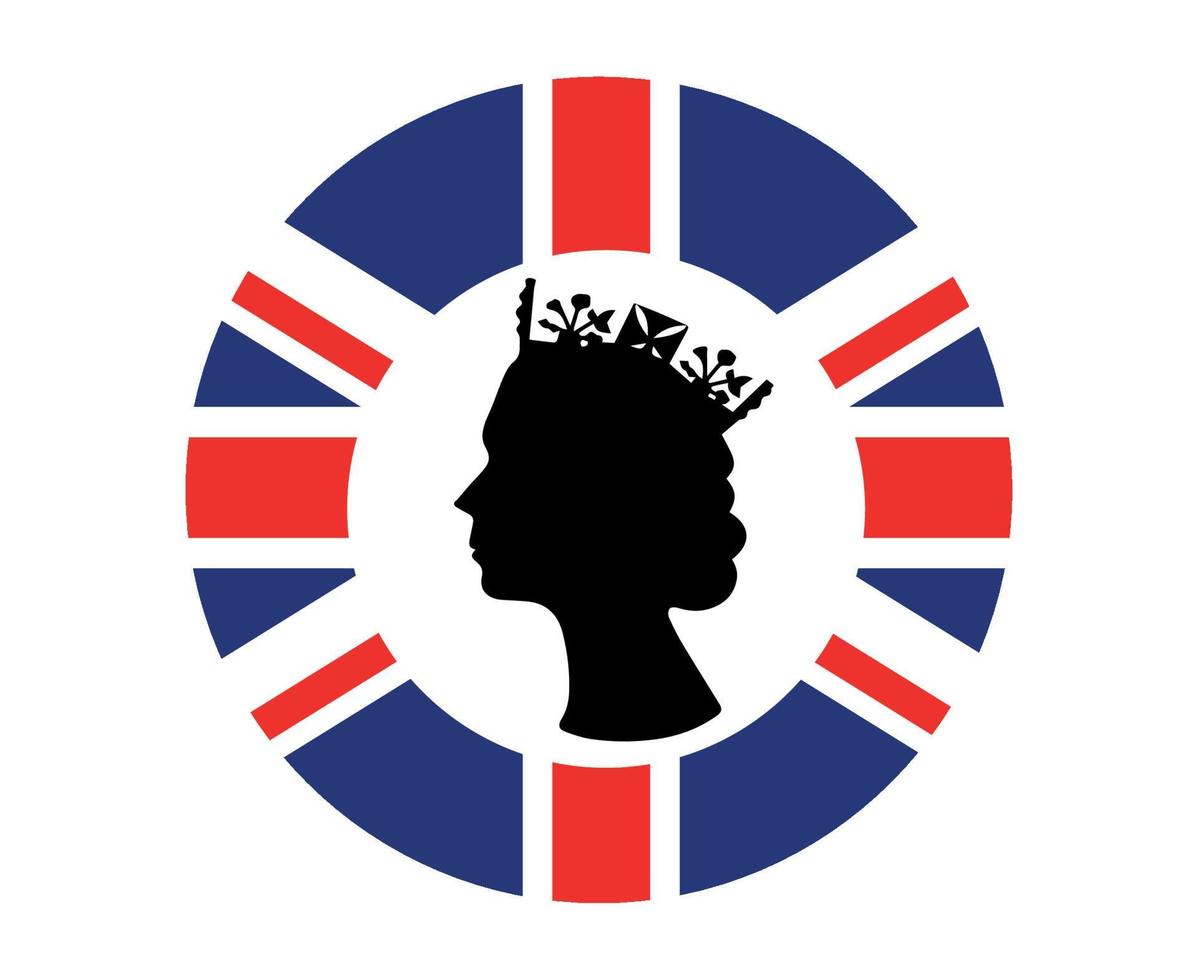 Elizabeth Queen Face Black And White With British United Kingdom Flag National Europe Emblem Icon Vector Illustration Abstract Design Element